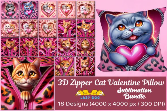 3D Sublimation Zipper Cat Valentine's Day Pillow Bundle: A Thoughtful Gift for Cat Lovers