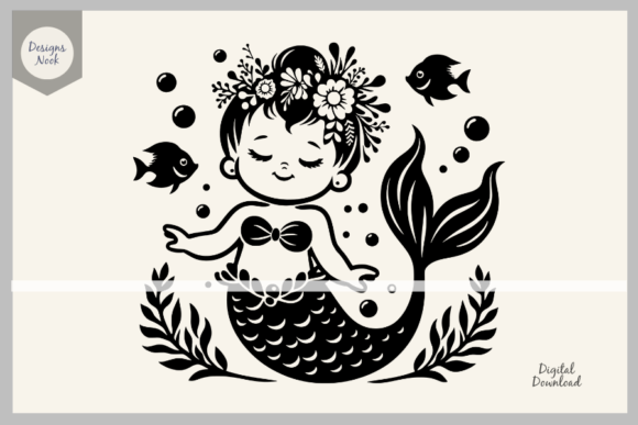 Baby Mermaid SVG File Clipart Silhouette