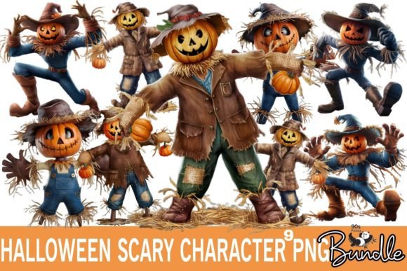 Elevate Your Seasonal Projects with a Scarecrow on Halloween PNG Bundle