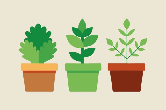 Set of Office Plants in Pots Vector: Enhancing Workspaces with Greenery