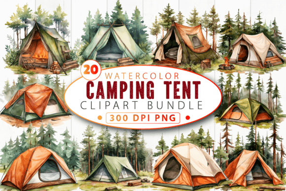 The Tent Camping Watercolor Clipart Bundle