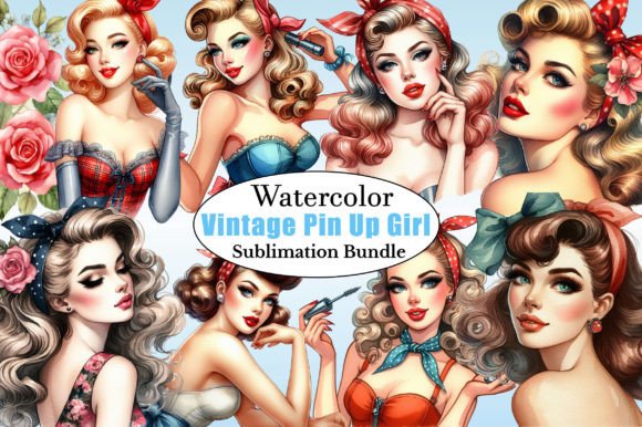 Vintage Pin-Up Girl Sublimation Clipart