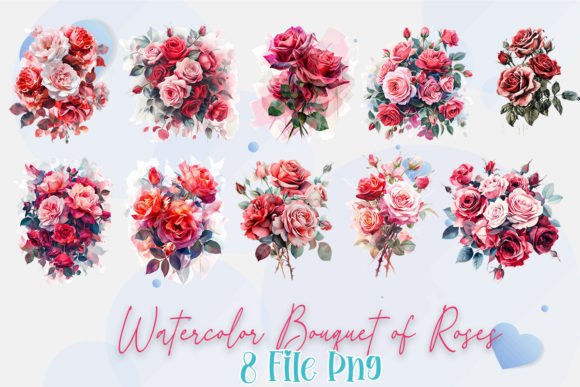 Watercolor Bouquet of Roses Clipart for Design