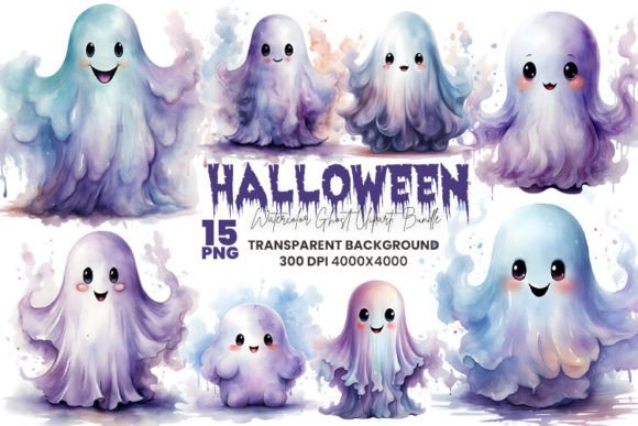 Watercolor Halloween Ghost Clipart PNG